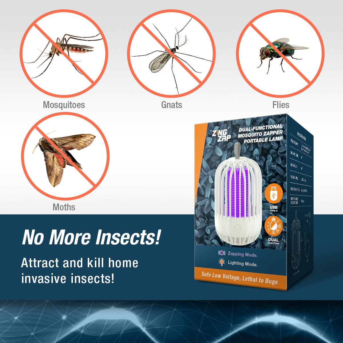 Portable Dual-Function Mosquito Zapper & LED UV Lamp